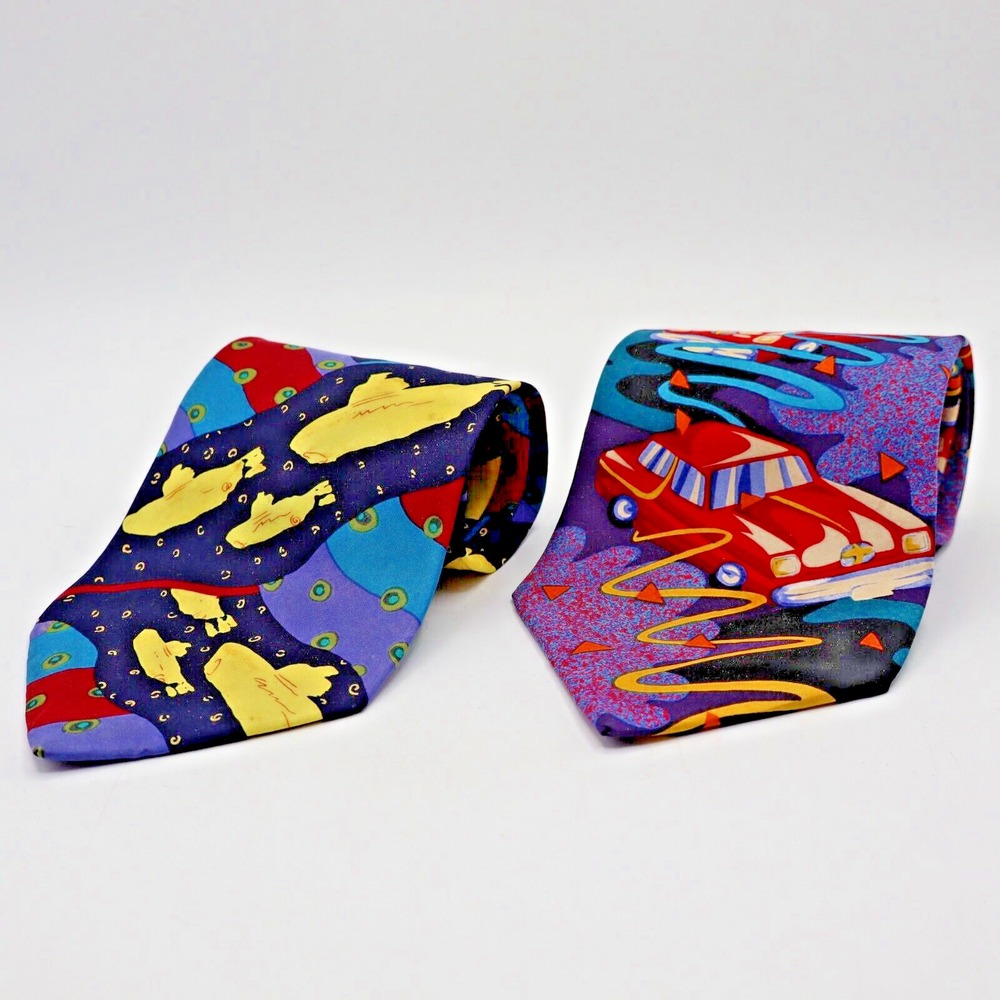 THE BEATLES Yellow Submarine & Drive My Car Neck Ties Set of 2 Novelty 100% Silk
